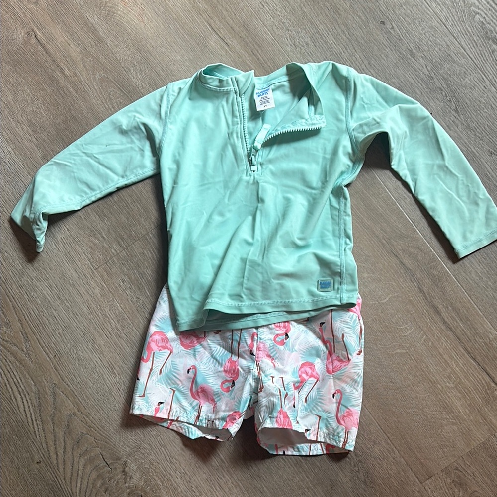 Kids Swim Set - Mint Green and Pink Flamingo